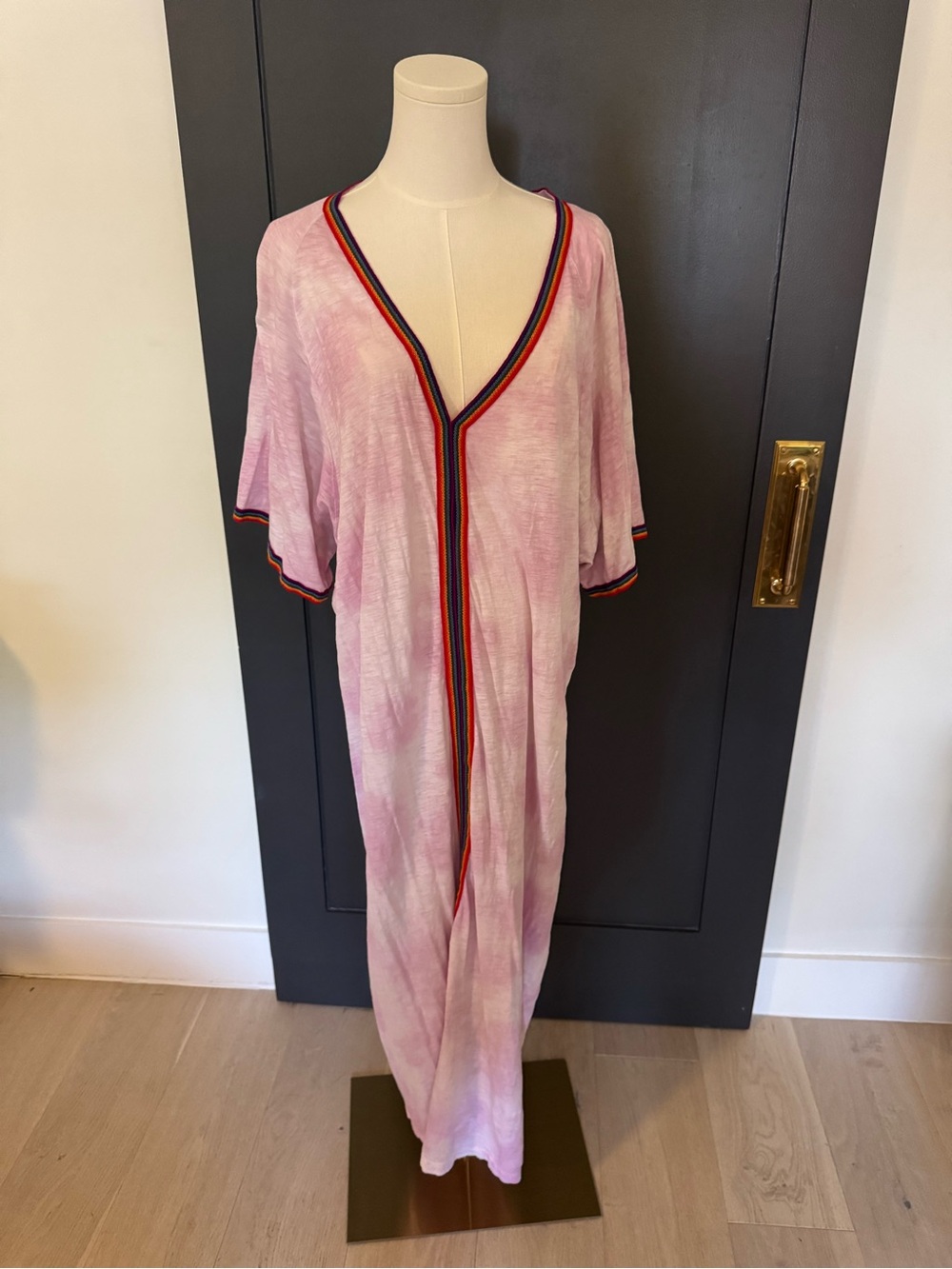 Pitusa Light Pink Boho Maxi Cover-Up with Rainbow Trim